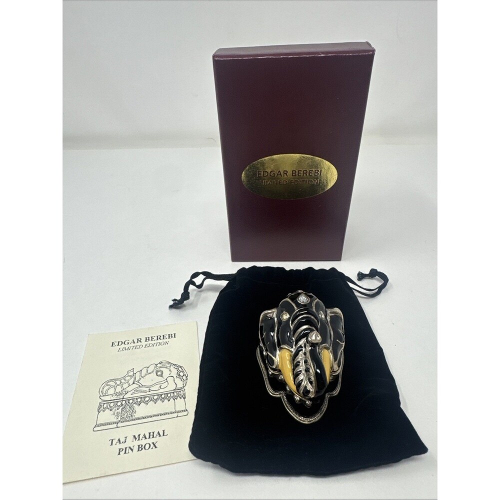 VINTAGE EDGAR BEREBI LIMITED EDITION TAJ MAHAL ELEPHANT PIN AND TRINKET BOX